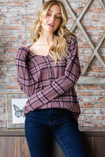 Cherise Plaid V-Neck Long Sleeve Top