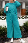 Violet Textured Long Sleeve Top and Drawstring Pants Set