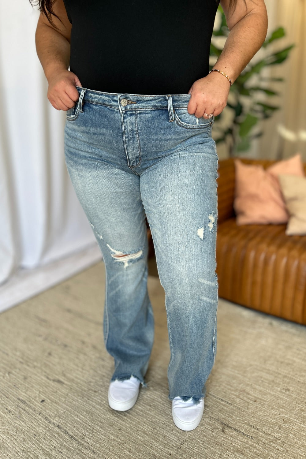 Reese Medium Rise Tummy Control Destroy Flare Judy Blue Jeans