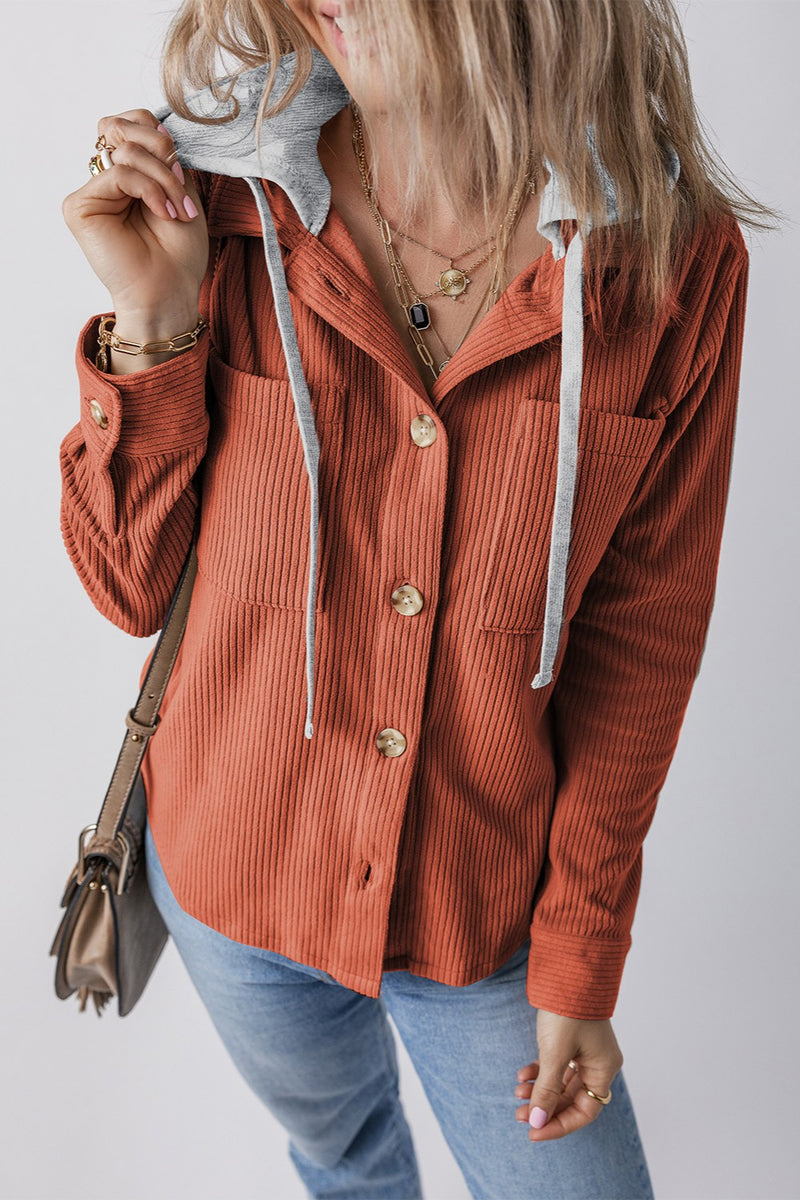 Lila Drawstring Button Up Hooded Jacket
