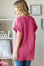 Blair Exposed Seam Ribbed Top in Pink