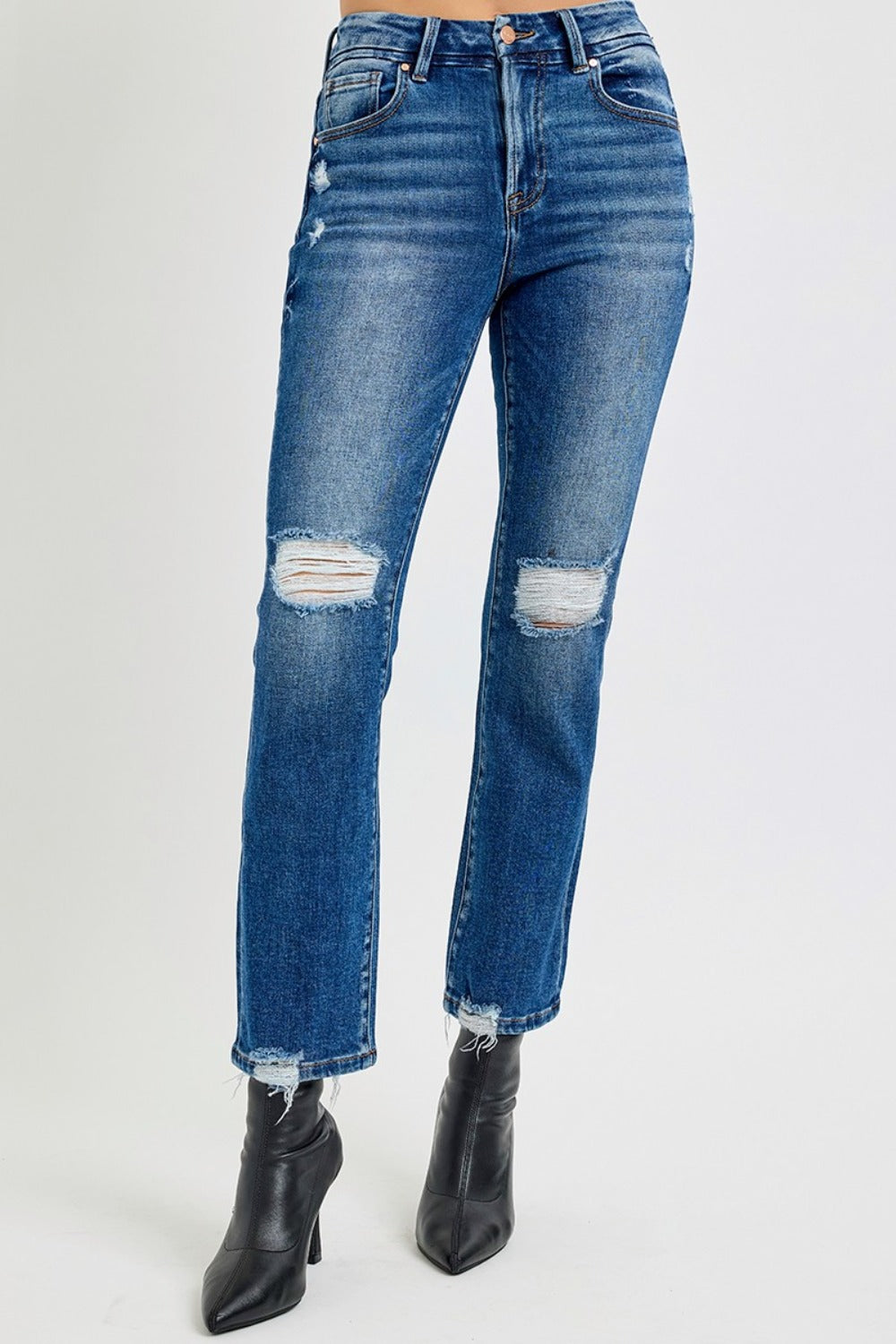 Sloane High Rise Distressed Crop Straight Jeans by RISEN