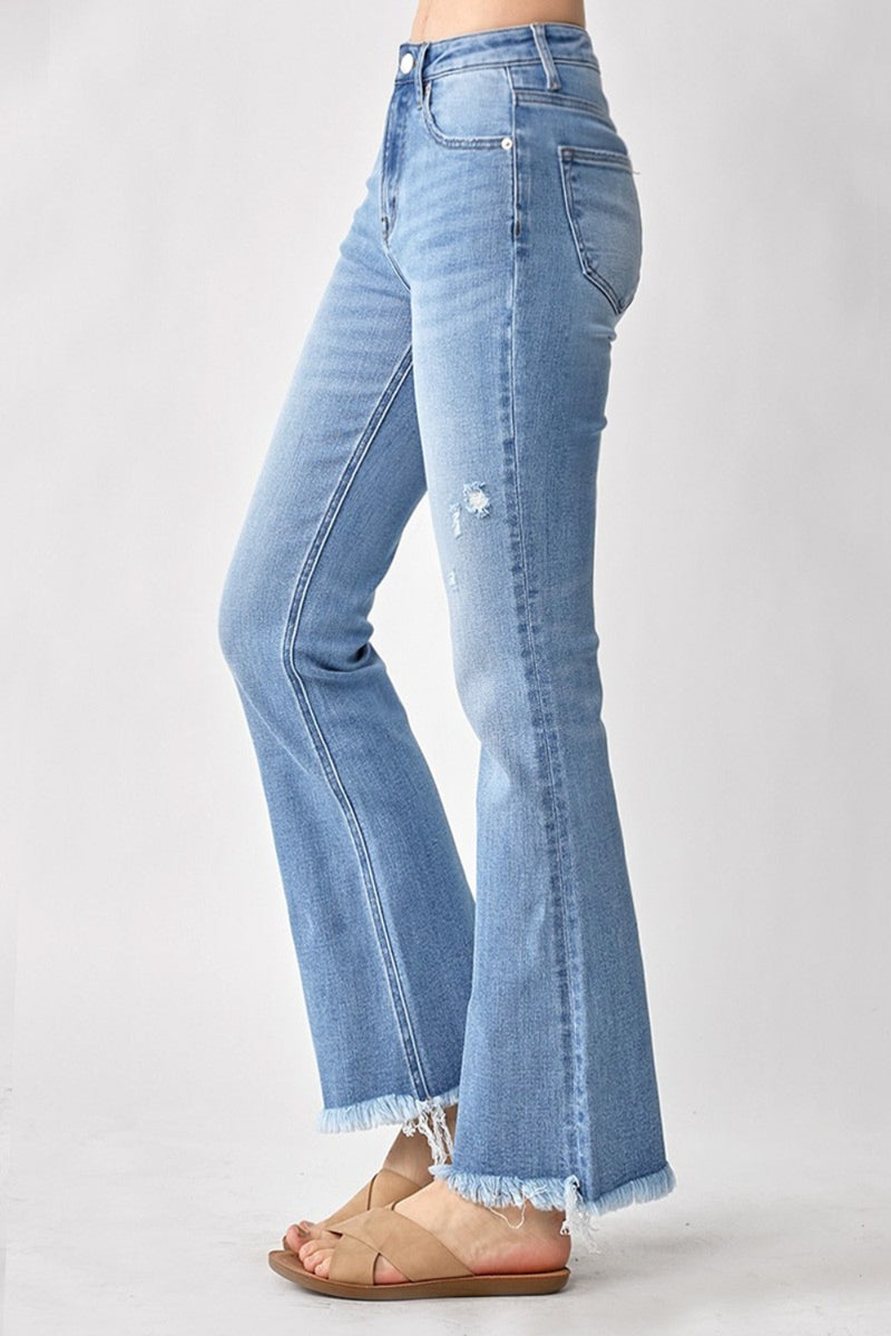Penelope High Rise Frayed Hem Bootcut Risen Jeans