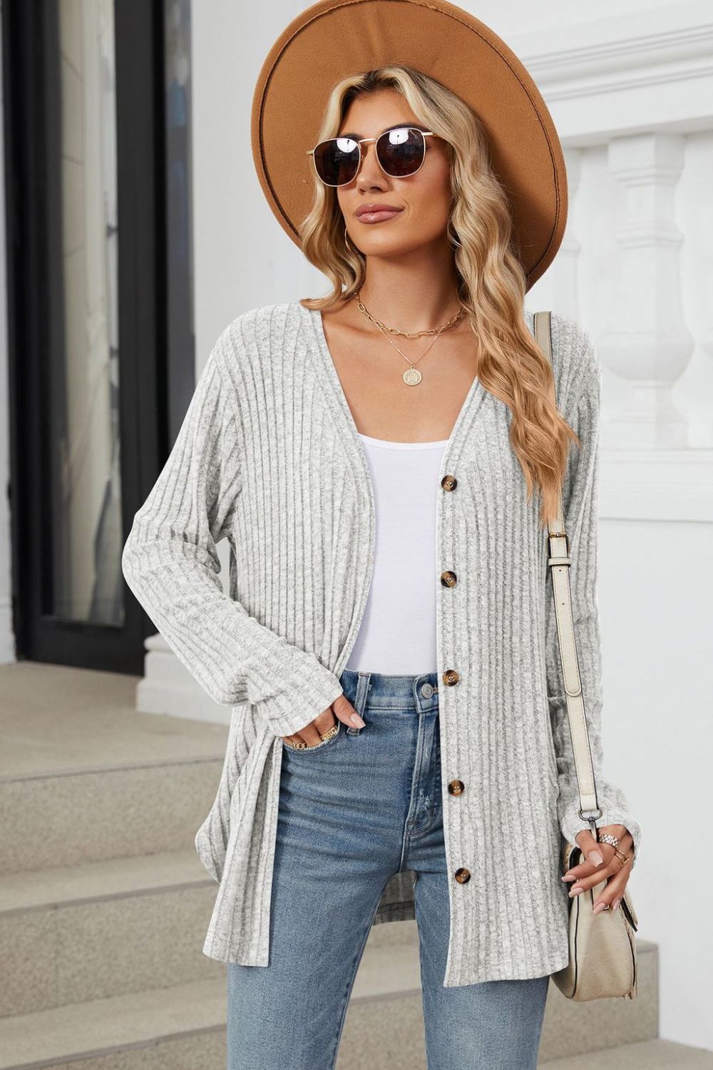 Kelly Ribbed Button Up Long Sleeve Cardigan