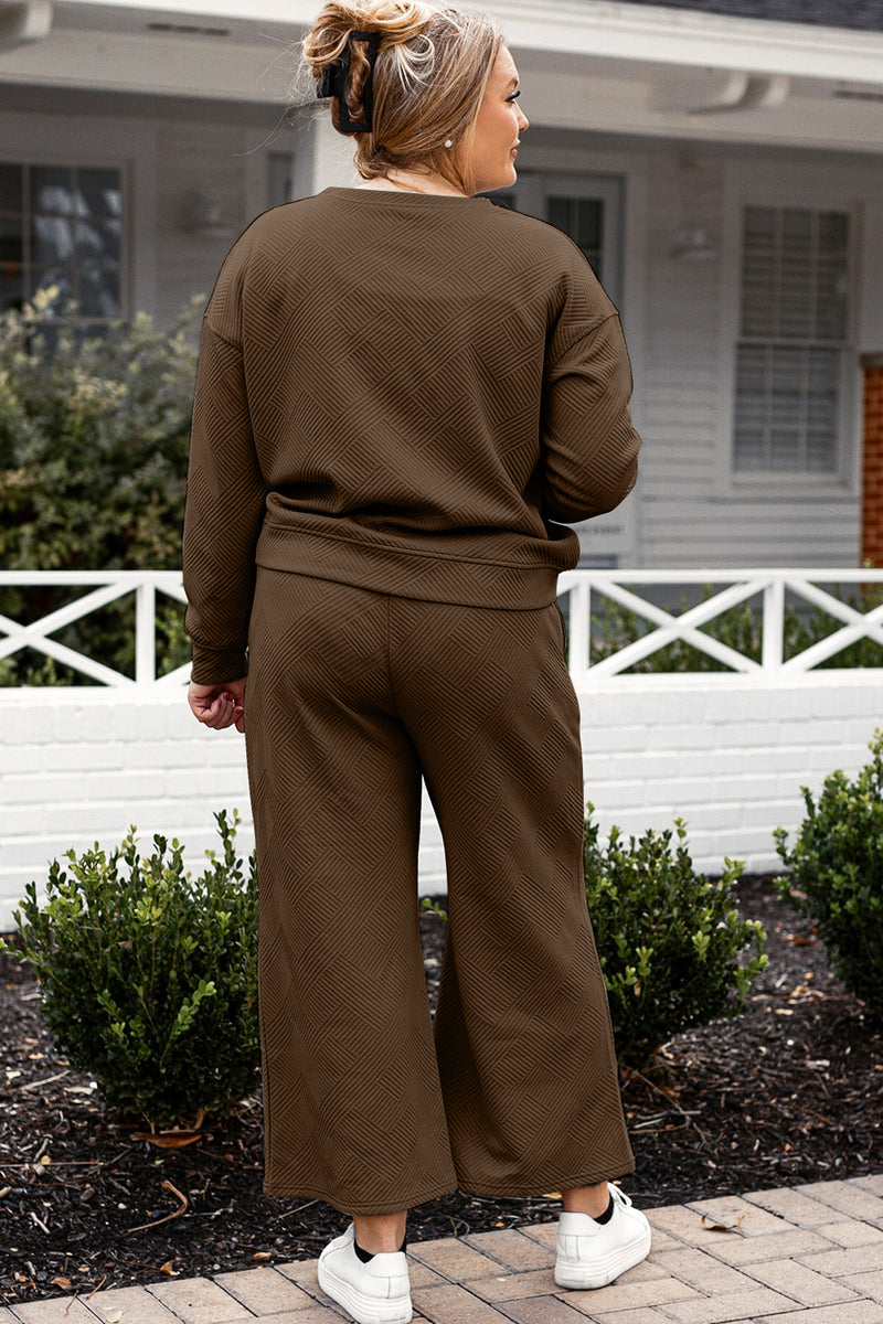 Violet Textured Long Sleeve Top and Drawstring Pants Set