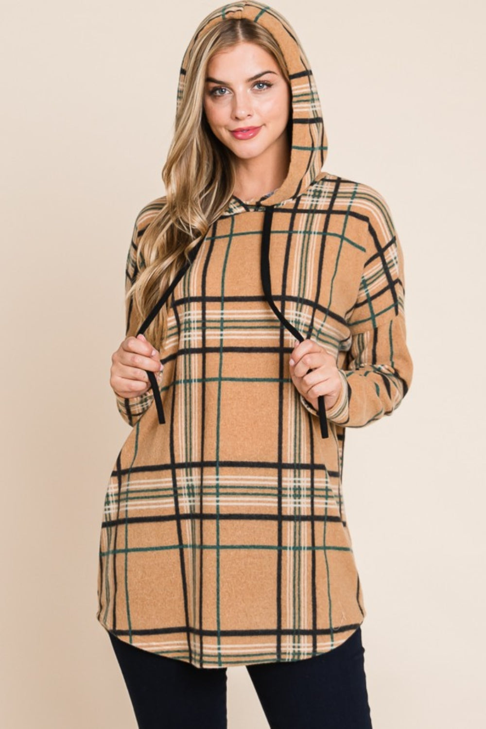 Riley Drawstring Plaid Hoodie