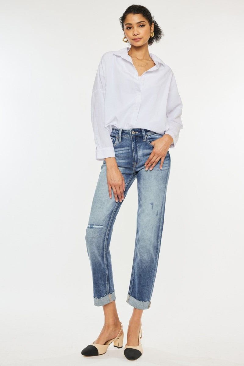 Melanie High Rise Cuffed Straight Kancan Jeans