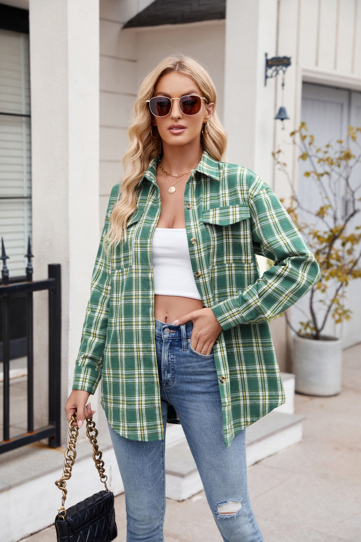 Becca Plaid Button Up Long Sleeve Shirt