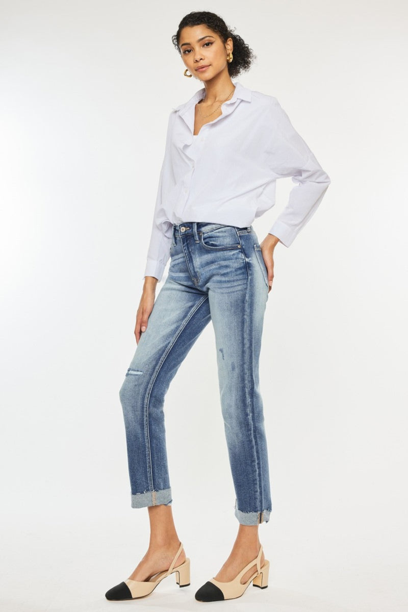 Melanie High Rise Cuffed Straight Kancan Jeans