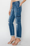 Hailey High Rise Cargo Ankle Roll Up Straight Jeans by RISEN