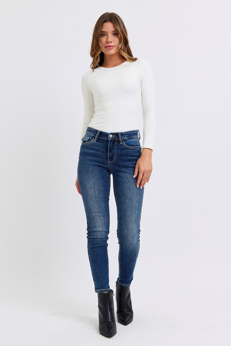 Matilda Mid-Rise Waist Skinny Judy Blue Jeans with Thermal Lining