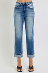 Moira High Rise Crop Straight Roll Up Jeans by RISEN