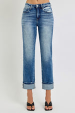 Moira High Rise Crop Straight Roll Up Jeans by RISEN