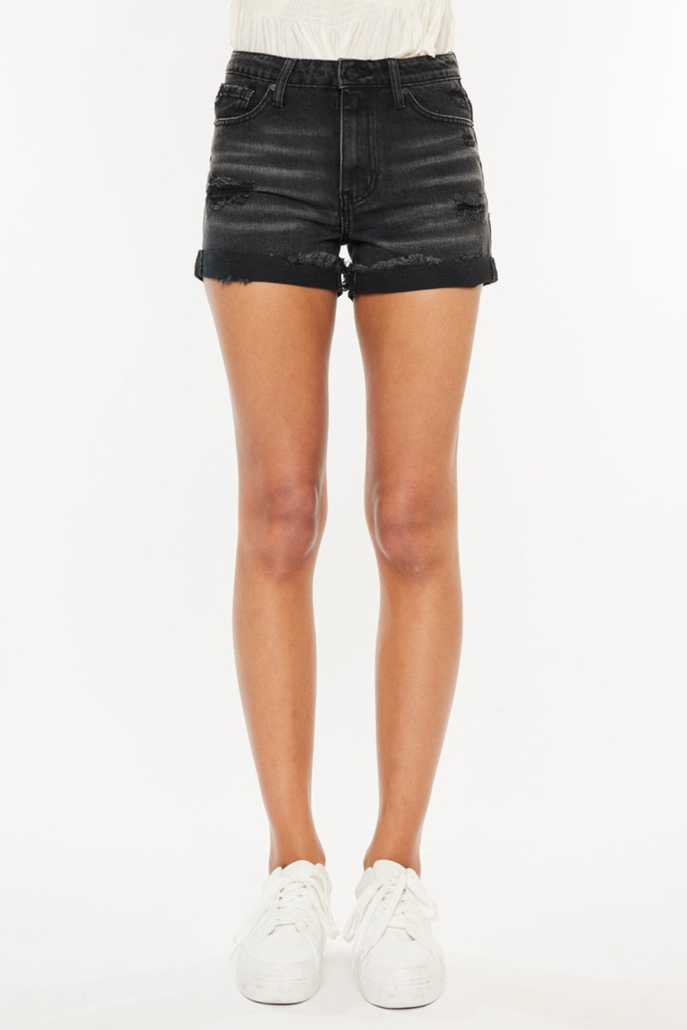 Adrianna Kancan High Waist Distressed Denim Shorts