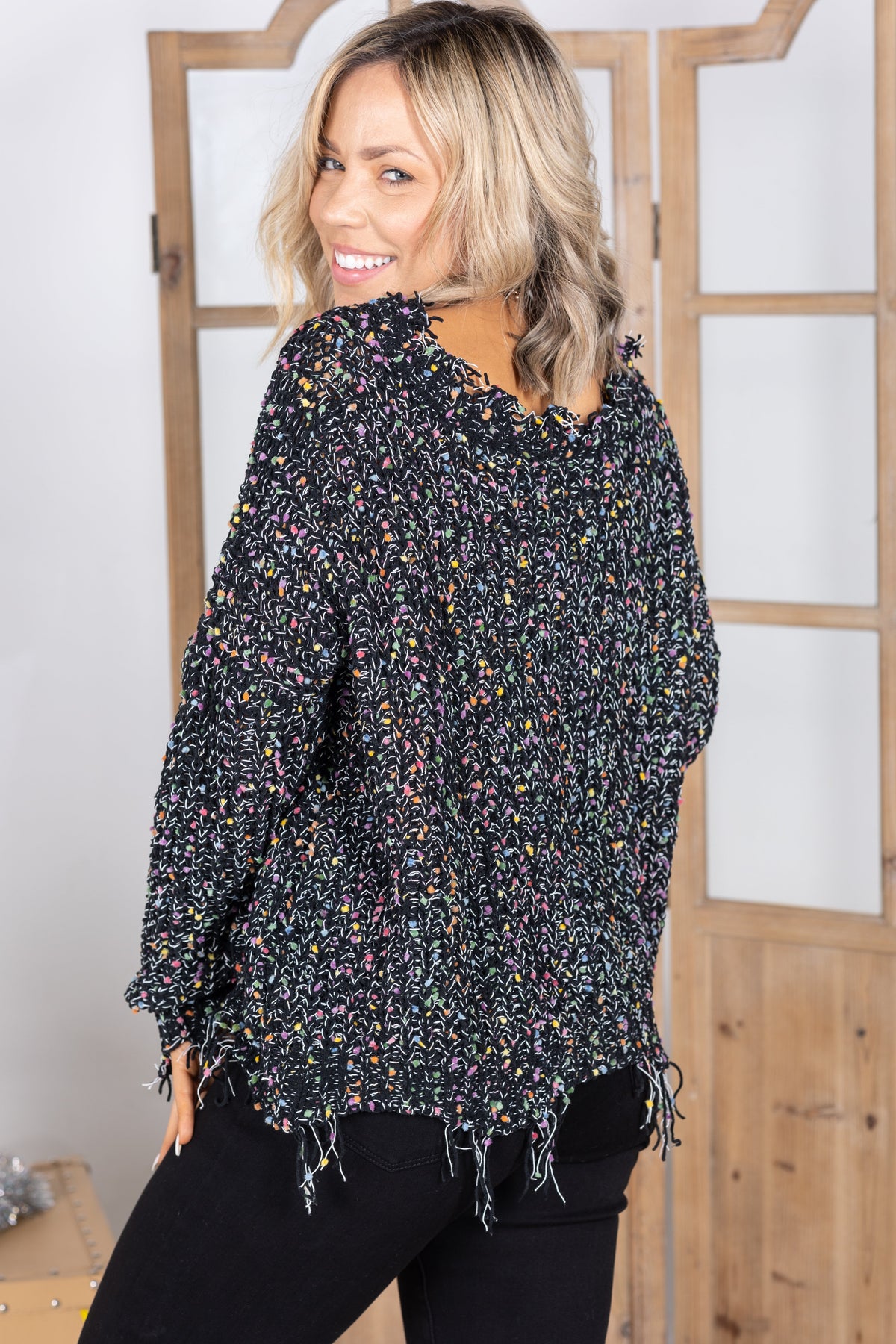 Confetti Party Frayed Popcorn Sweater