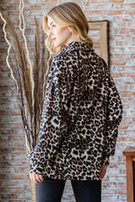 Cora Leopard Johnny Collar Long Sleeve Top