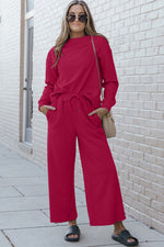 Violet Textured Long Sleeve Top and Drawstring Pants Set