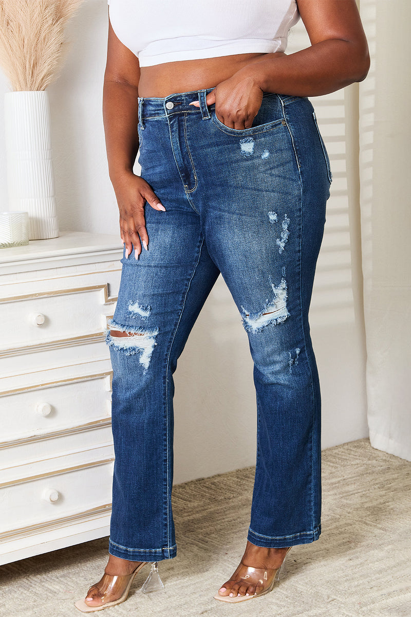 Bentley Mid Rise Hand Sand & Destroy Bootcut Judy Blue Jeans
