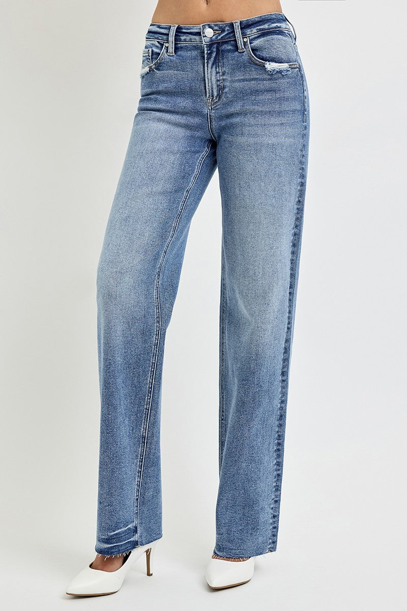 Kinley High Rise Straight Leg Jeans with Pockets by RISEN