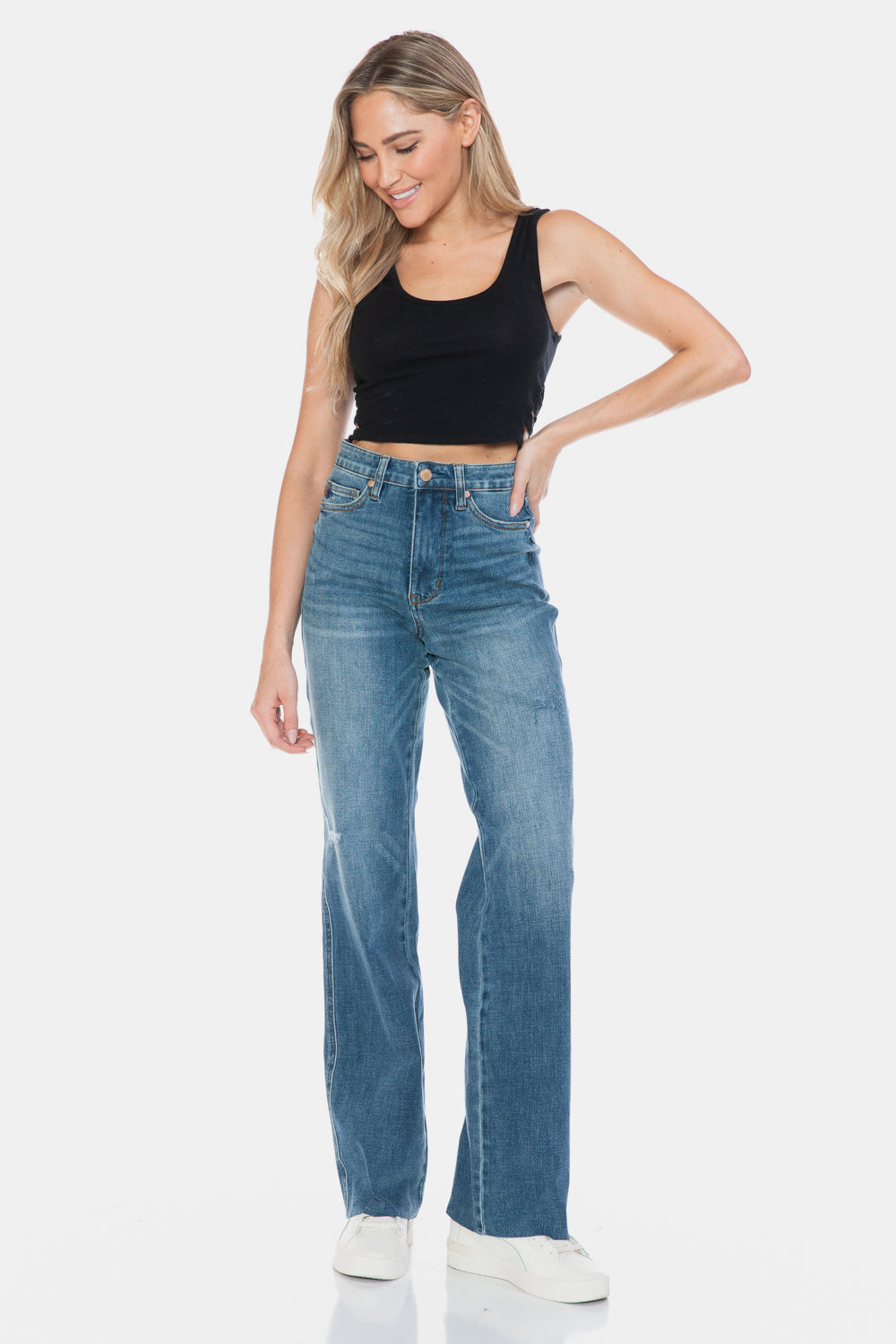 Claire Tummy Control Cut Raw Hem Straight Judy Blue Jeans