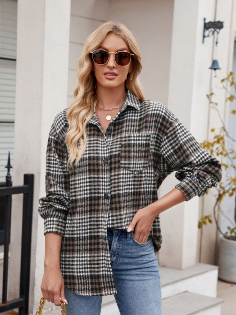 Larissa Pocketed Plaid Long Sleeve Shirt