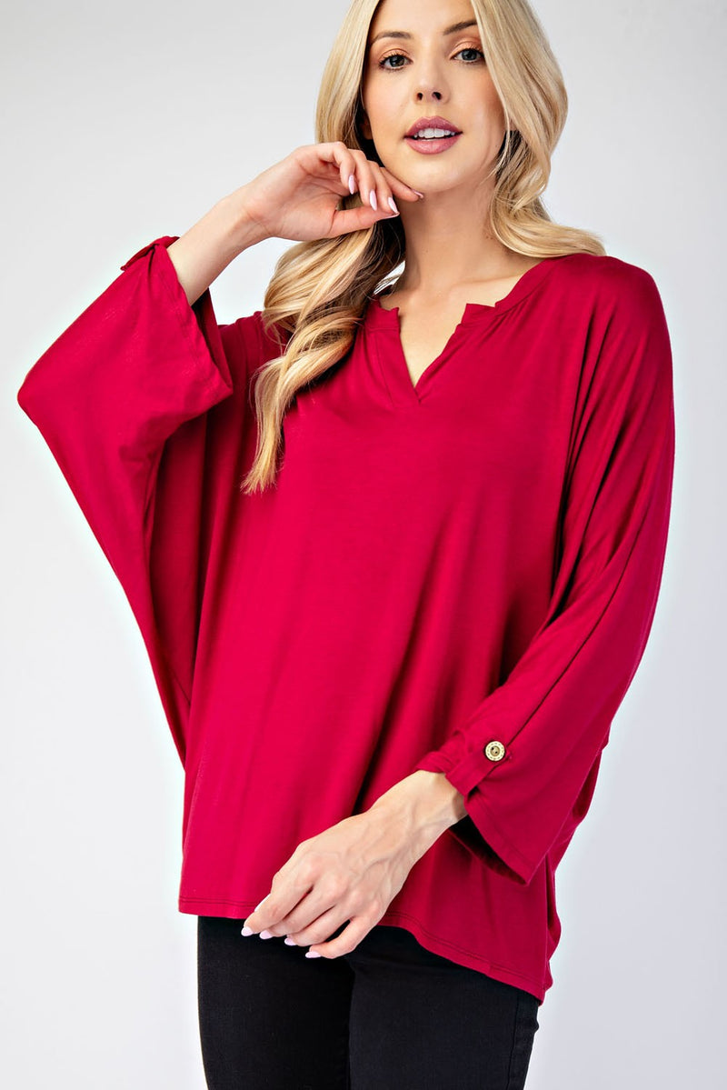 Harper Notched Three-Quarter Sleeve Blouse