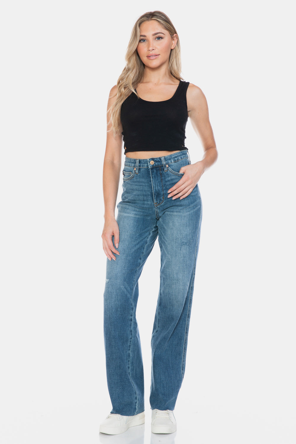 Claire Tummy Control Cut Raw Hem Straight Judy Blue Jeans