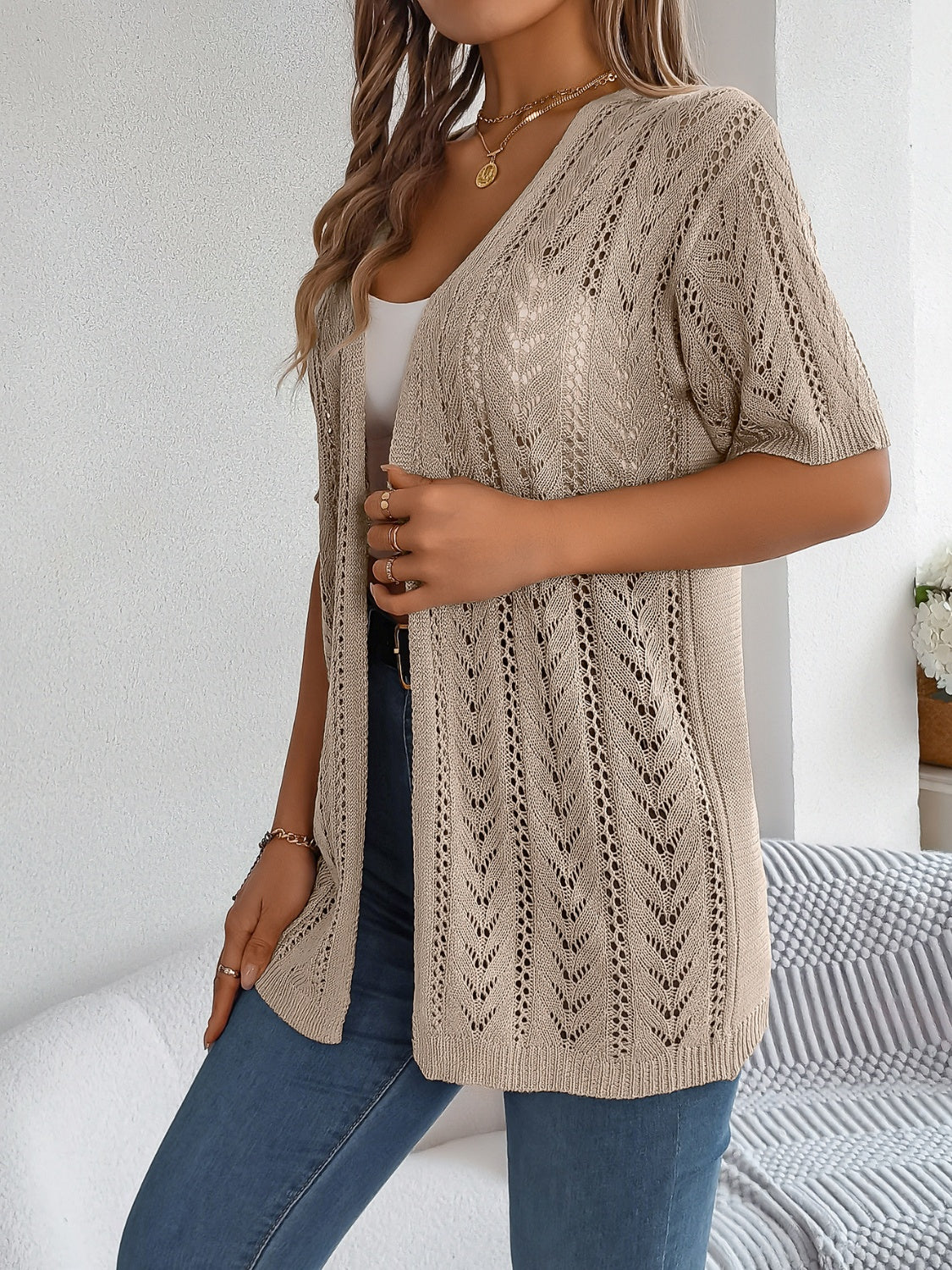 Olivia Openwork Half Sleeve Cardigan