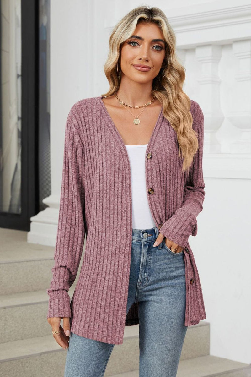 Kelly Ribbed Button Up Long Sleeve Cardigan