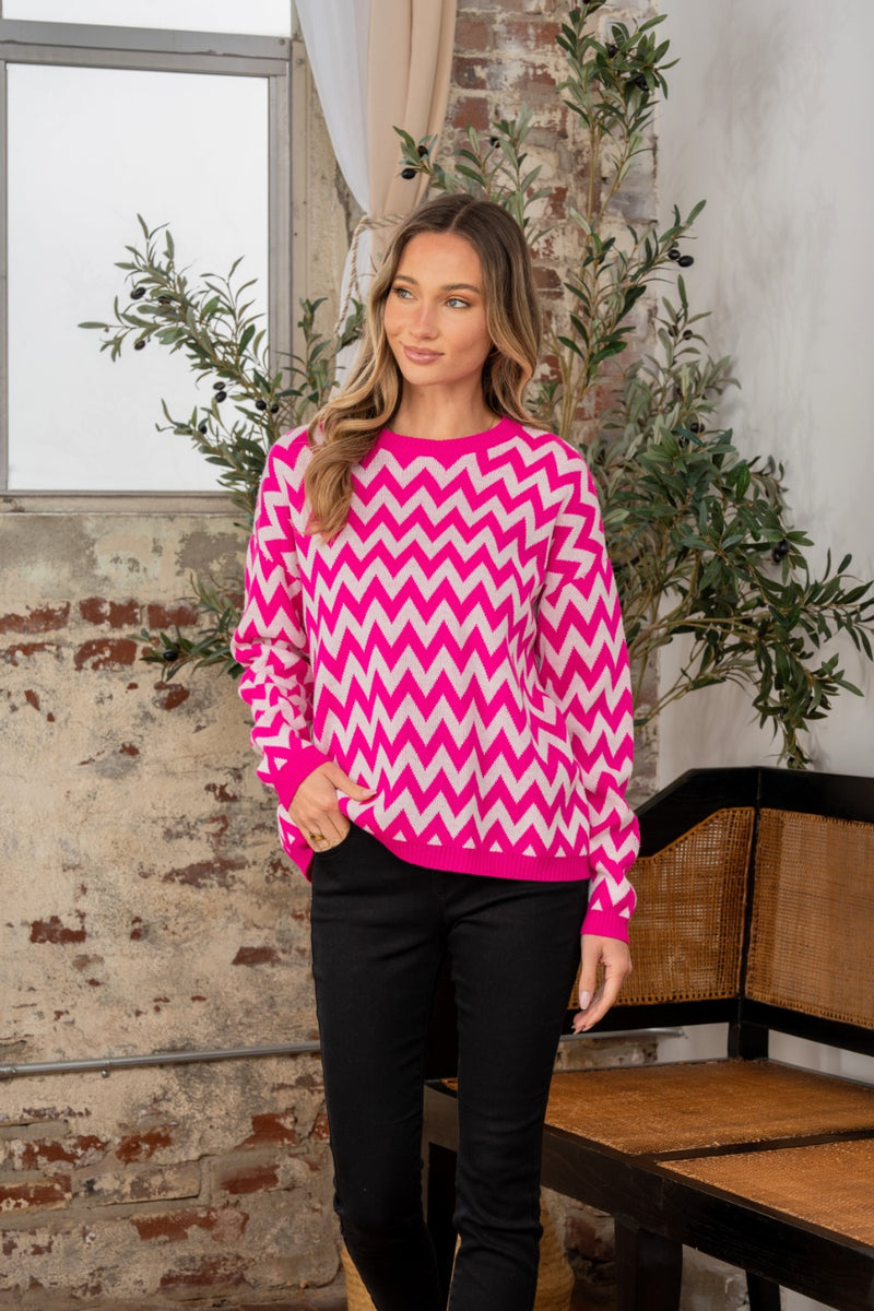 Kaylah Wave Stripe Contrast Long Sleeve Sweater