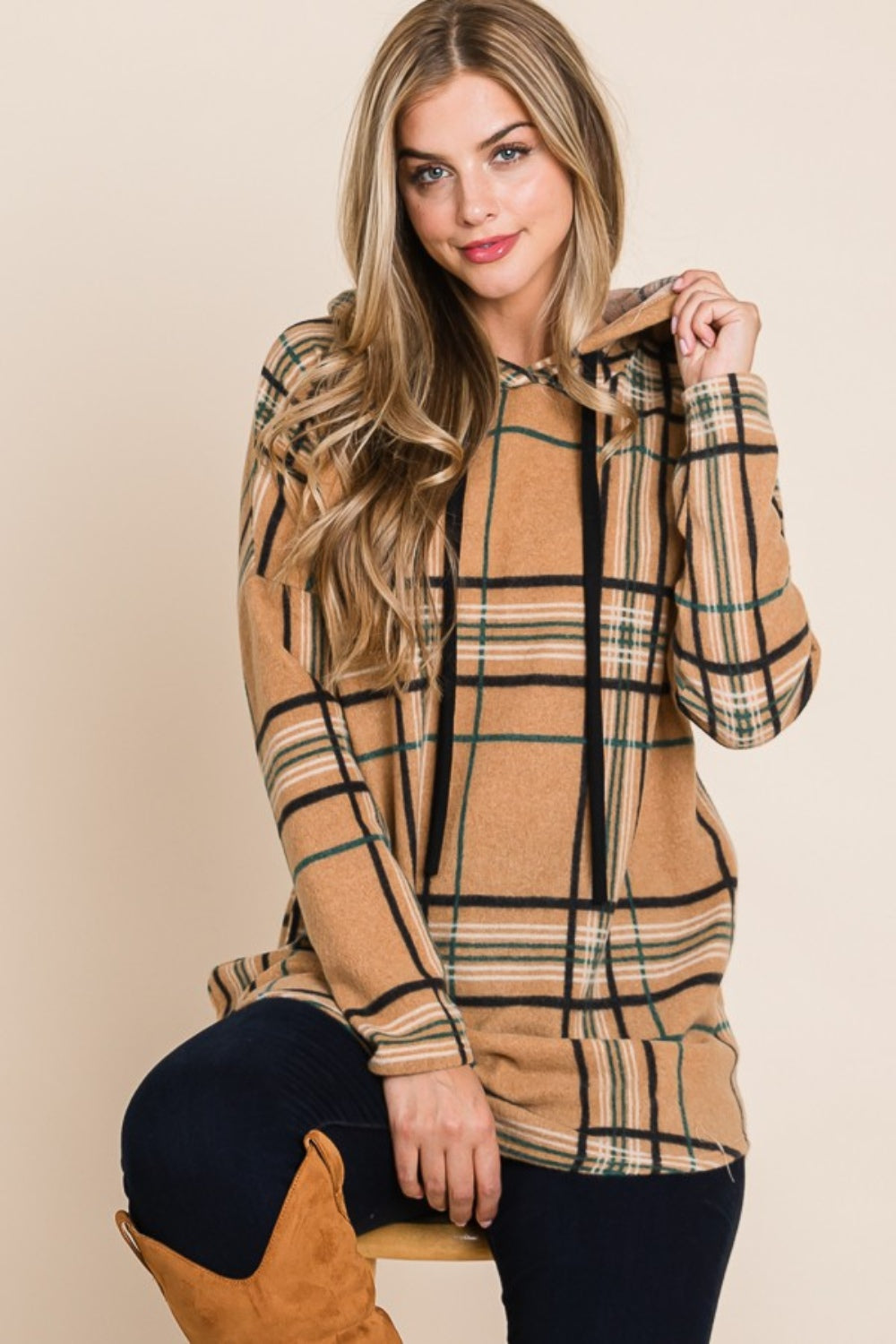 Riley Drawstring Plaid Hoodie