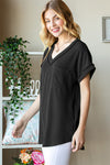 Becca Front Pocket Ribbed Top in Black