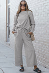 Violet Textured Long Sleeve Top and Drawstring Pants Set