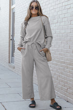 Violet Textured Long Sleeve Top and Drawstring Pants Set