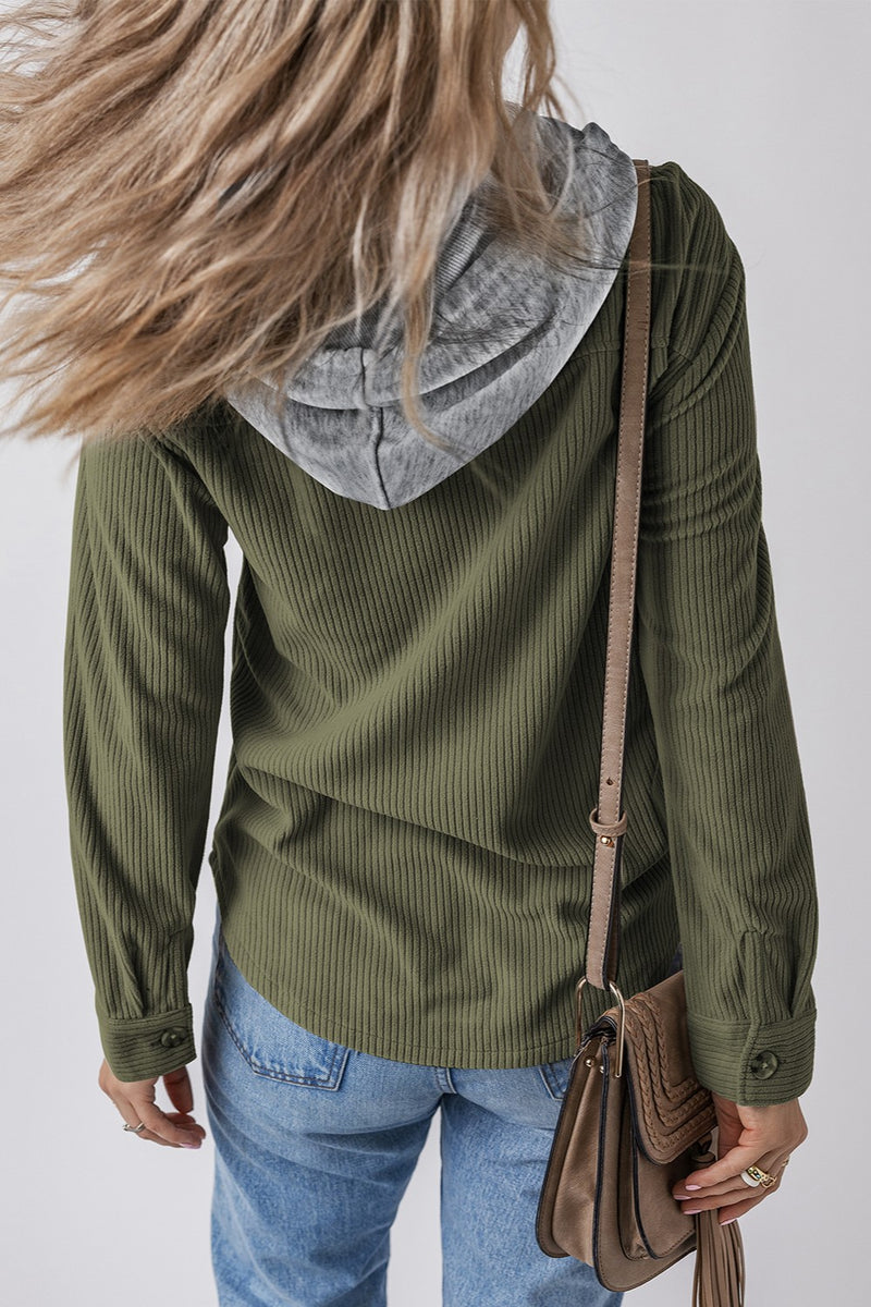 Lila Drawstring Button Up Hooded Jacket