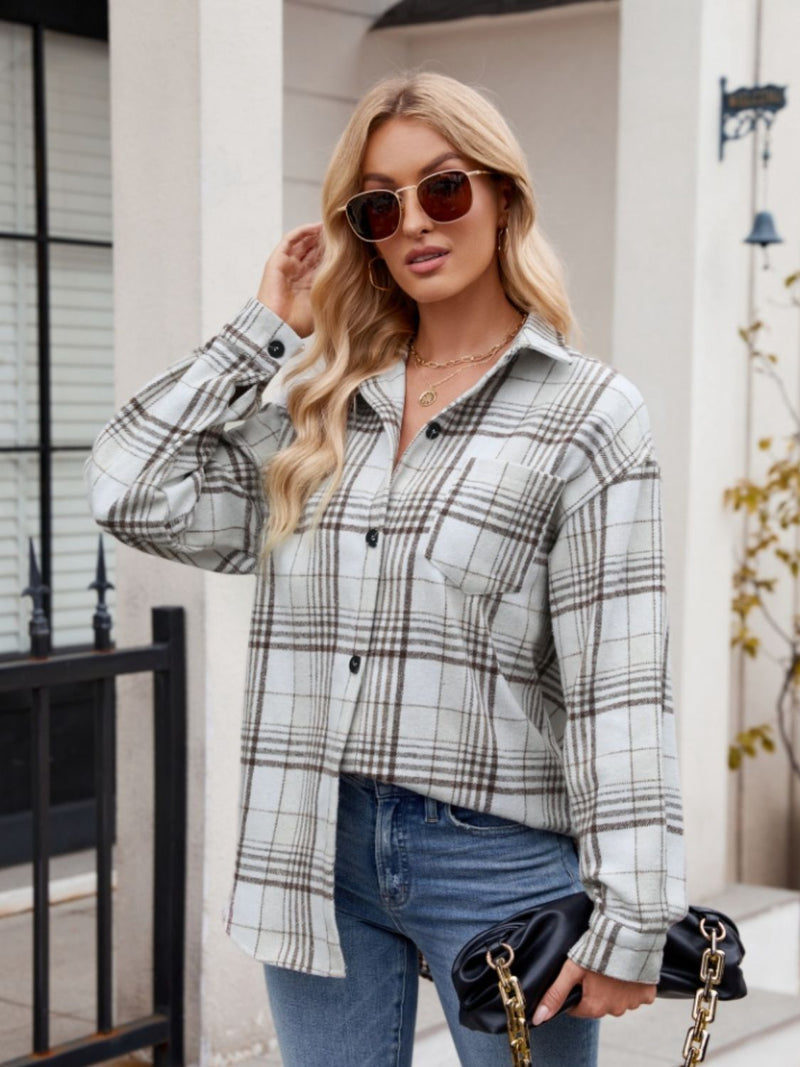 Larissa Pocketed Plaid Long Sleeve Shirt