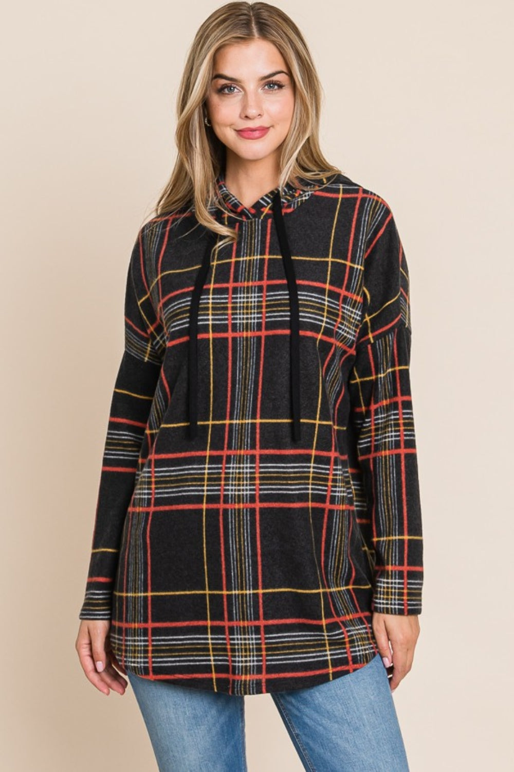 Ruby Drawstring Plaid Hoodie