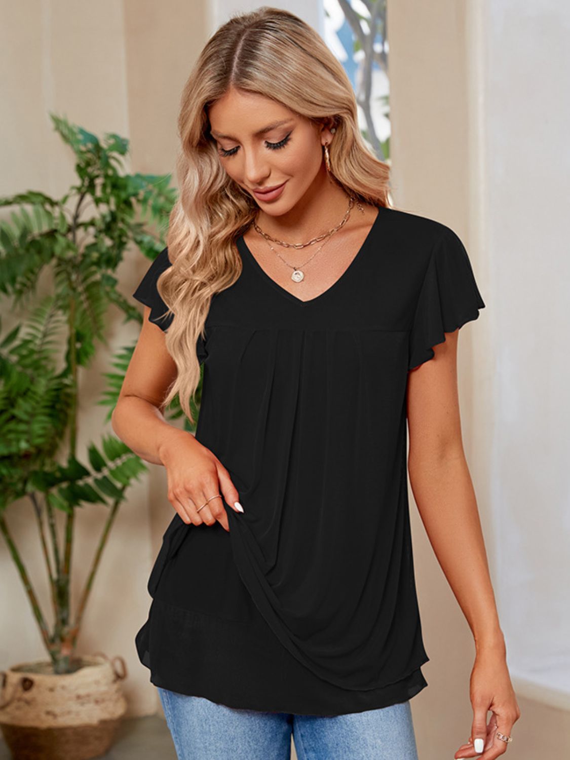 Mimi Ruched V-Neck T-Shirt