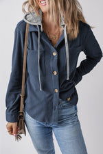 Lila Drawstring Button Up Hooded Jacket