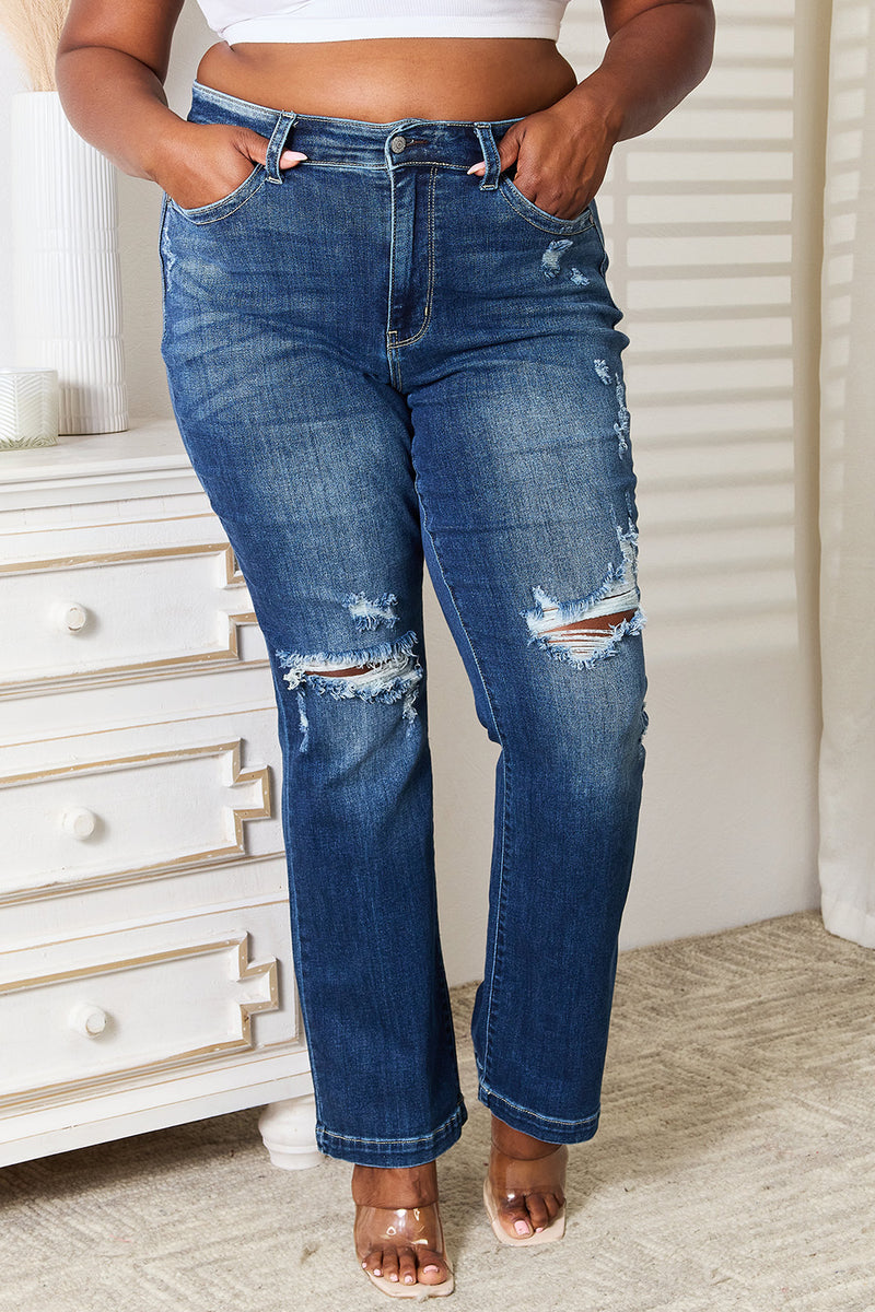 Bentley Mid Rise Hand Sand & Destroy Bootcut Judy Blue Jeans