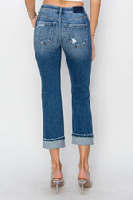 Mirabelle Cuffed Ankle Distressed Straight Jeans by RISEN