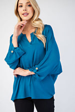 Lainey Notched Three-Quarter Sleeve Blouse