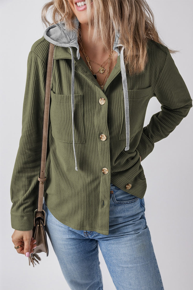 Lila Drawstring Button Up Hooded Jacket