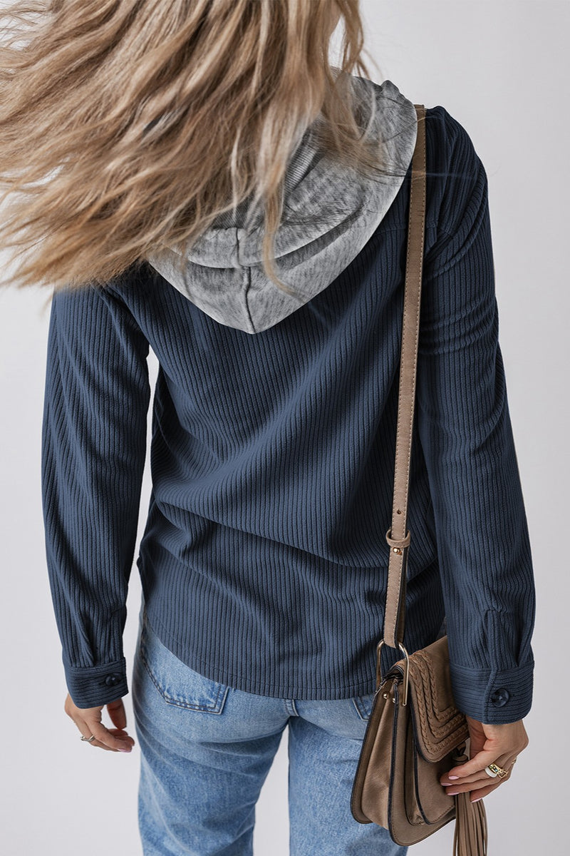 Lila Drawstring Button Up Hooded Jacket