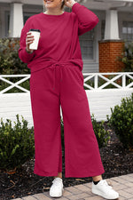 Violet Textured Long Sleeve Top and Drawstring Pants Set