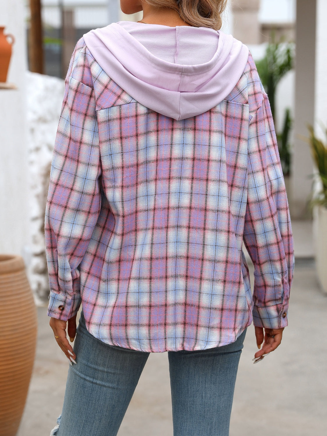 Lainey Plaid Long Sleeve Hooded Jacket