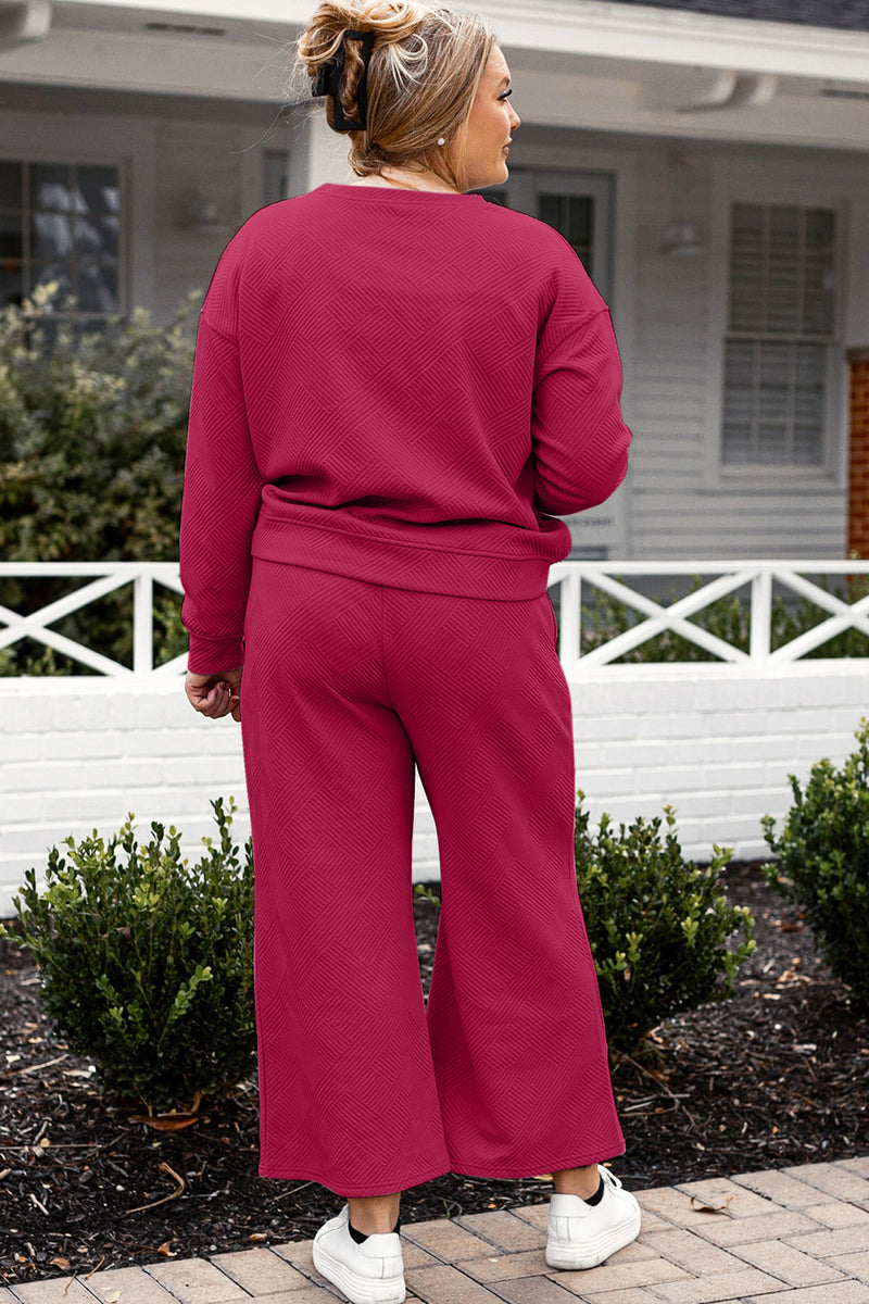 Violet Textured Long Sleeve Top and Drawstring Pants Set