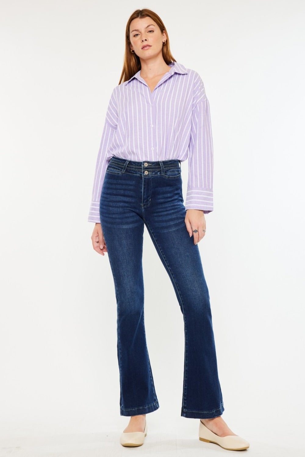 Khloe Kancan High Rise Double Waistband Flare Jeans