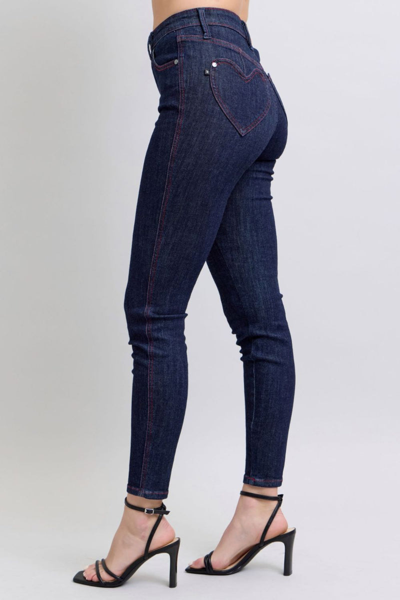 Love Heart Shaped Back Pockets Skinny Judy Blue Jeans