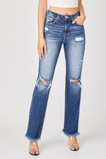 Penelope RISEN Raw Hem Distressed Straight Jeans